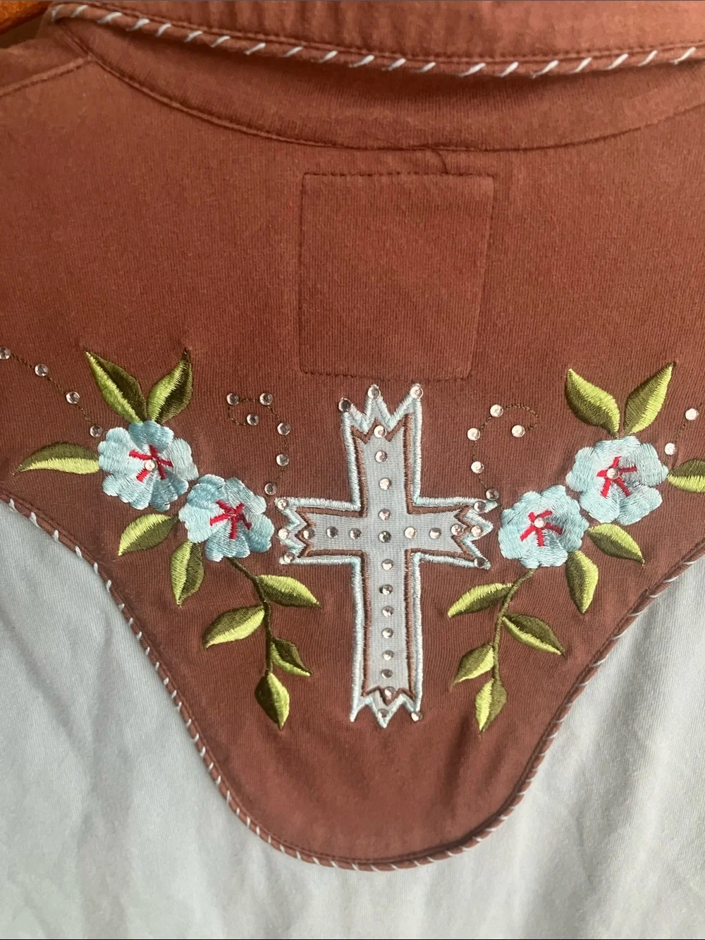 Pink Cadillac Embroidered Western-Style Top in Light Blue & Brown - Picture 7 of 8